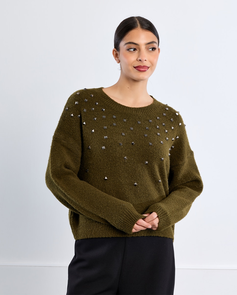 Jersey de mujer de manga larga detalle tachuelas - Lili Sidonio - Verde Verde-1