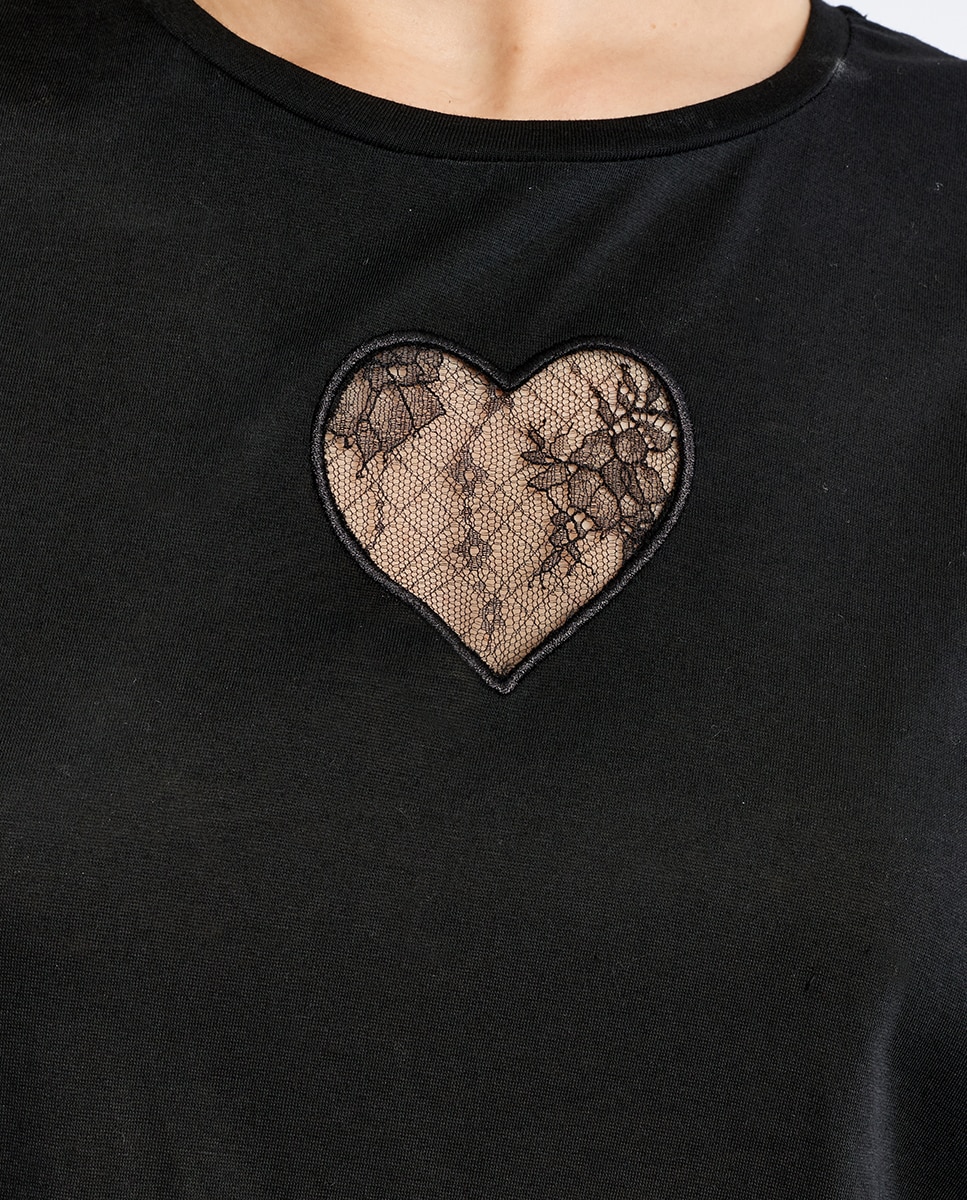 Camiseta de mujer de manga corta detalle corazón - Lili Sidonio - Negro Negro-5
