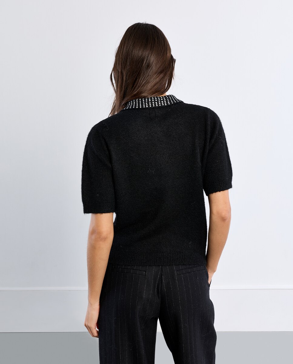 Jersey de mujer de manga corta detalle abalorios - Lili Sidonio - Negro Negro-4
