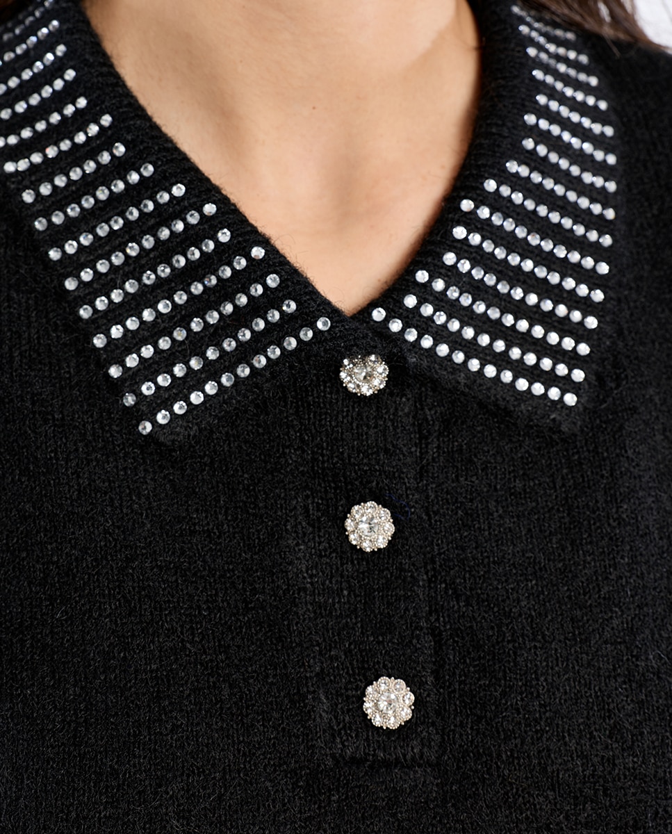 Jersey de mujer de manga corta detalle abalorios - Lili Sidonio - Negro Negro-5