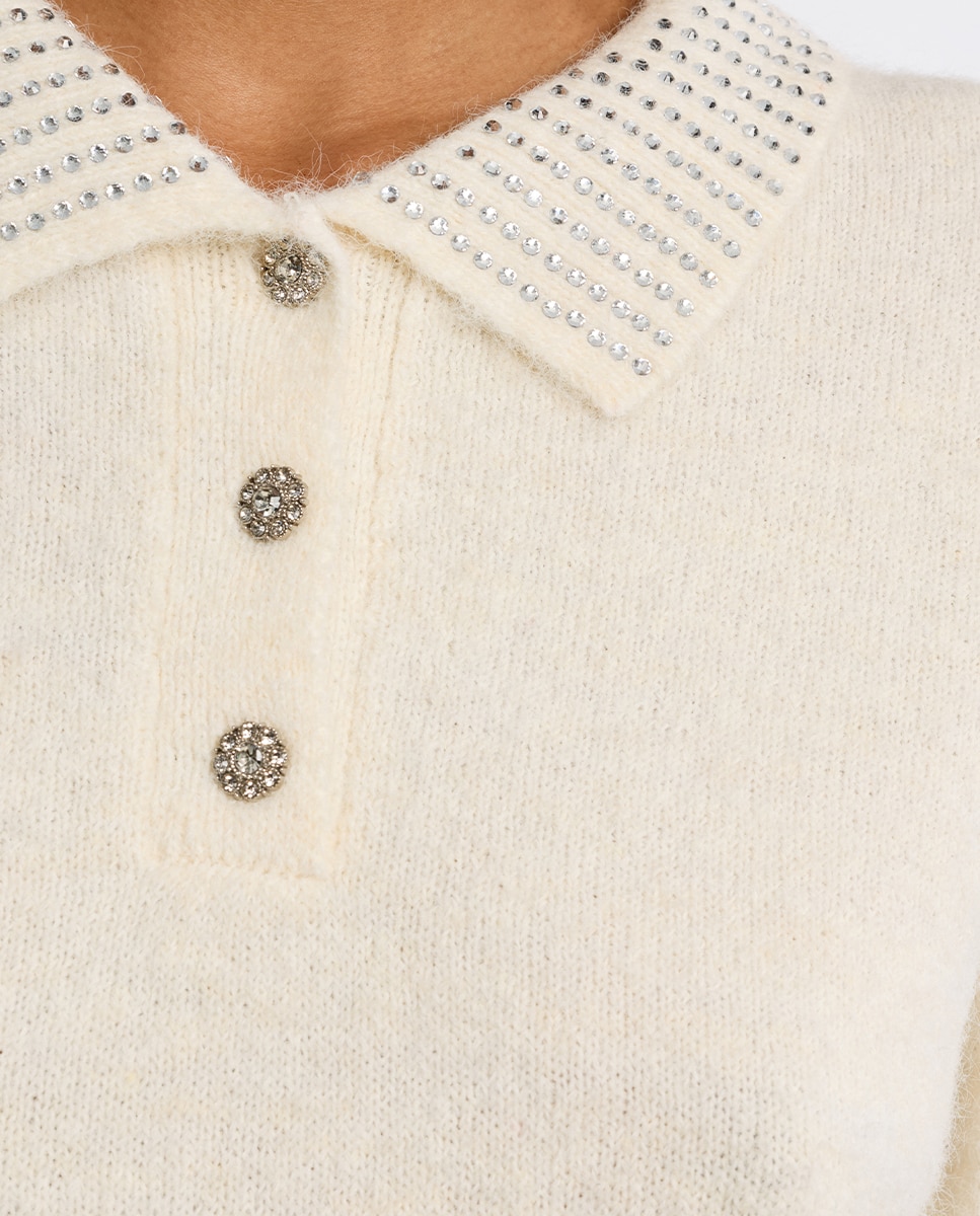 Jersey de mujer de manga corta detalle abalorios - Lili Sidonio - Blanco Blanco-5