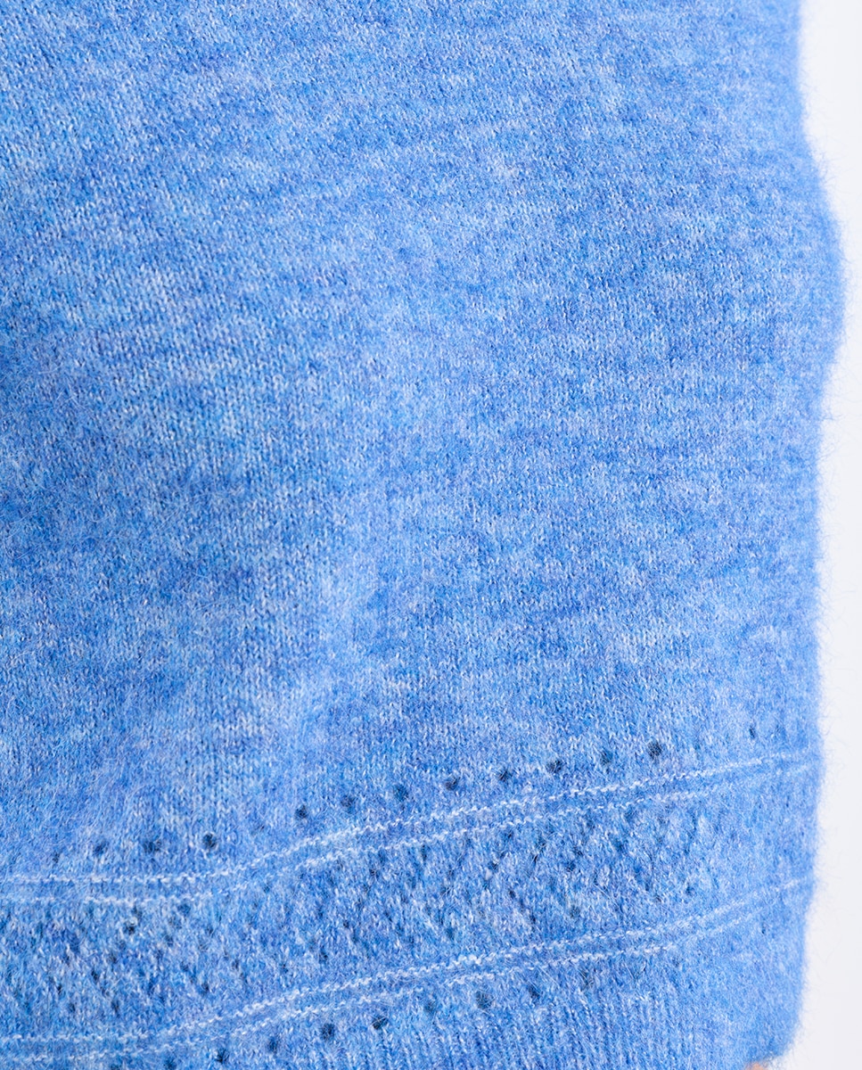 Jersey de mujer de manga corta en punto bordado - Lili Sidonio - Azul Azul-5