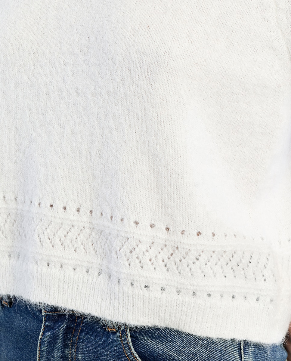 Jersey de mujer de manga corta en punto bordado - Lili Sidonio - Blanco Blanco-5