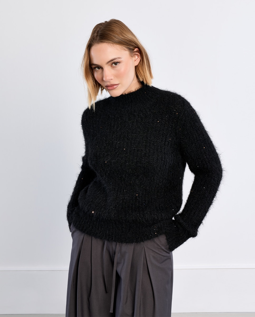 Jersey de mujer de manga larga cuello alto - Lili Sidonio - Negro Negro-1