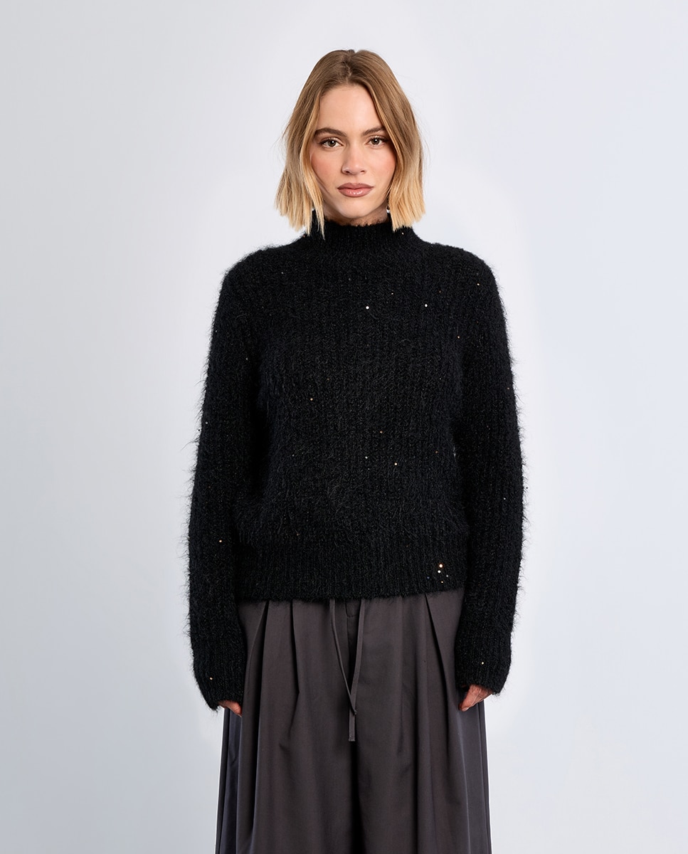 Jersey de mujer de manga larga cuello alto - Lili Sidonio - Negro Negro-3