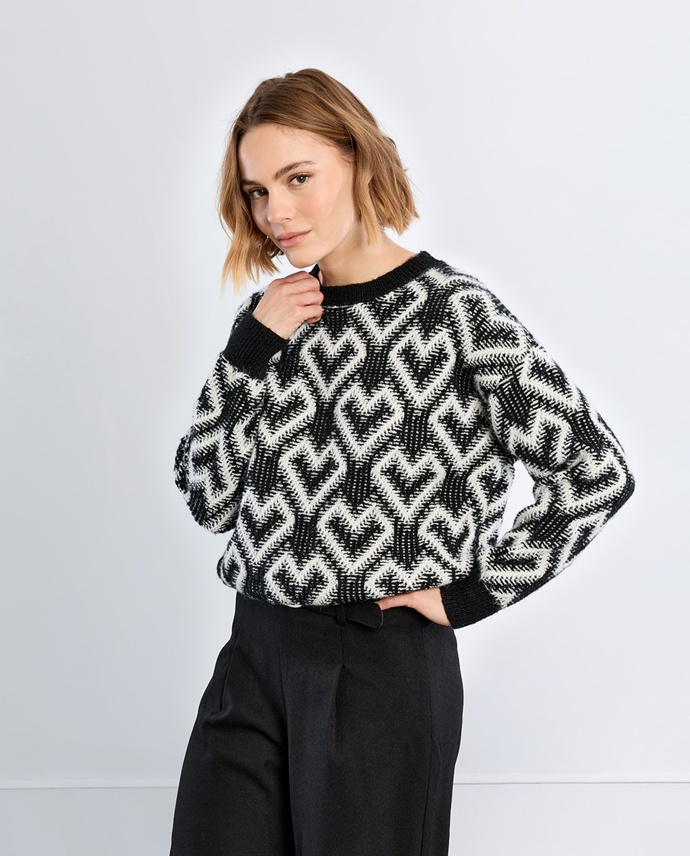 Jersey de mujer de manga larga con corazones - Lili Sidonio - Negro Negro-3