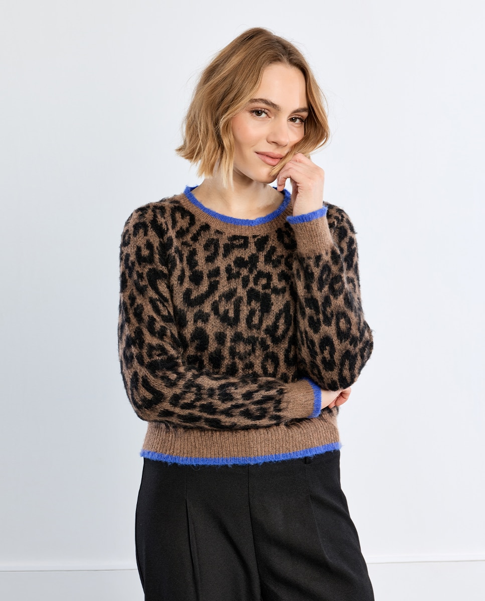 Cárdigan de mujer con lazada y estampado - Lili Sidonio - Marrón Marrón-1