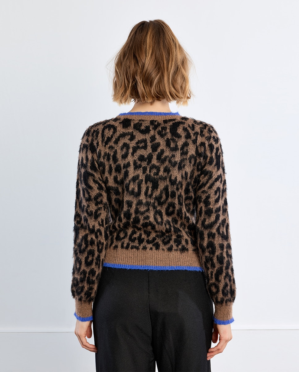 Cárdigan de mujer con lazada y estampado - Lili Sidonio - Marrón Marrón-4