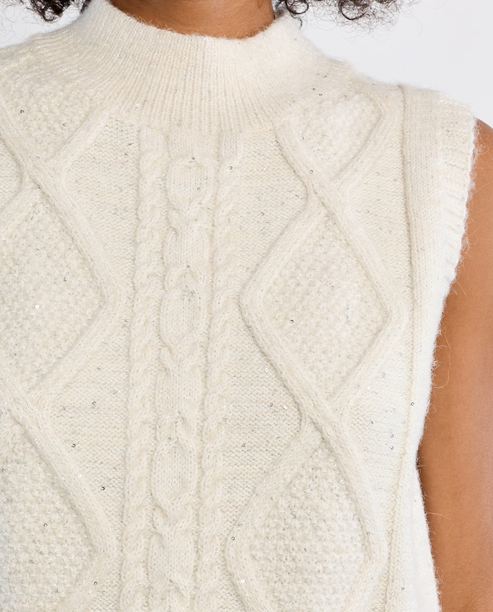 Jersey de mujer de manga sisa en punto mezclado - Lili Sidonio - Blanco Blanco-5