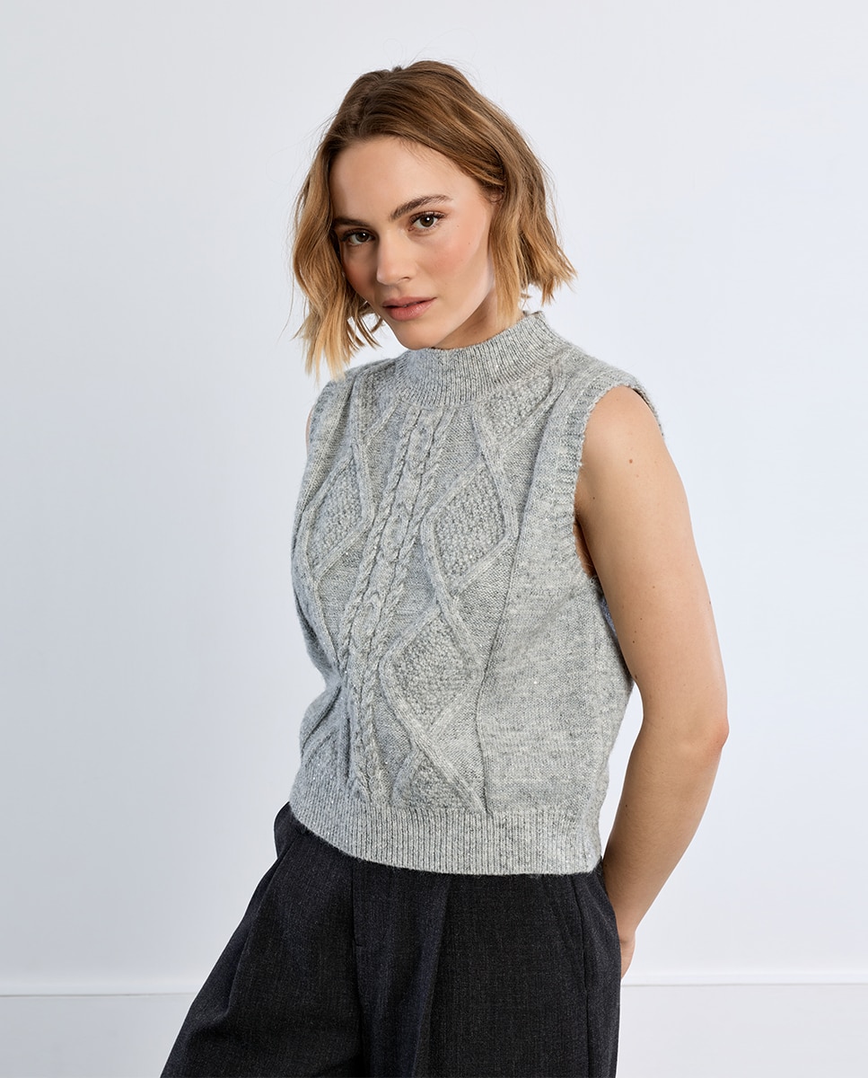 Jersey de mujer de manga sisa en punto mezclado - Lili Sidonio - Gris Gris-1
