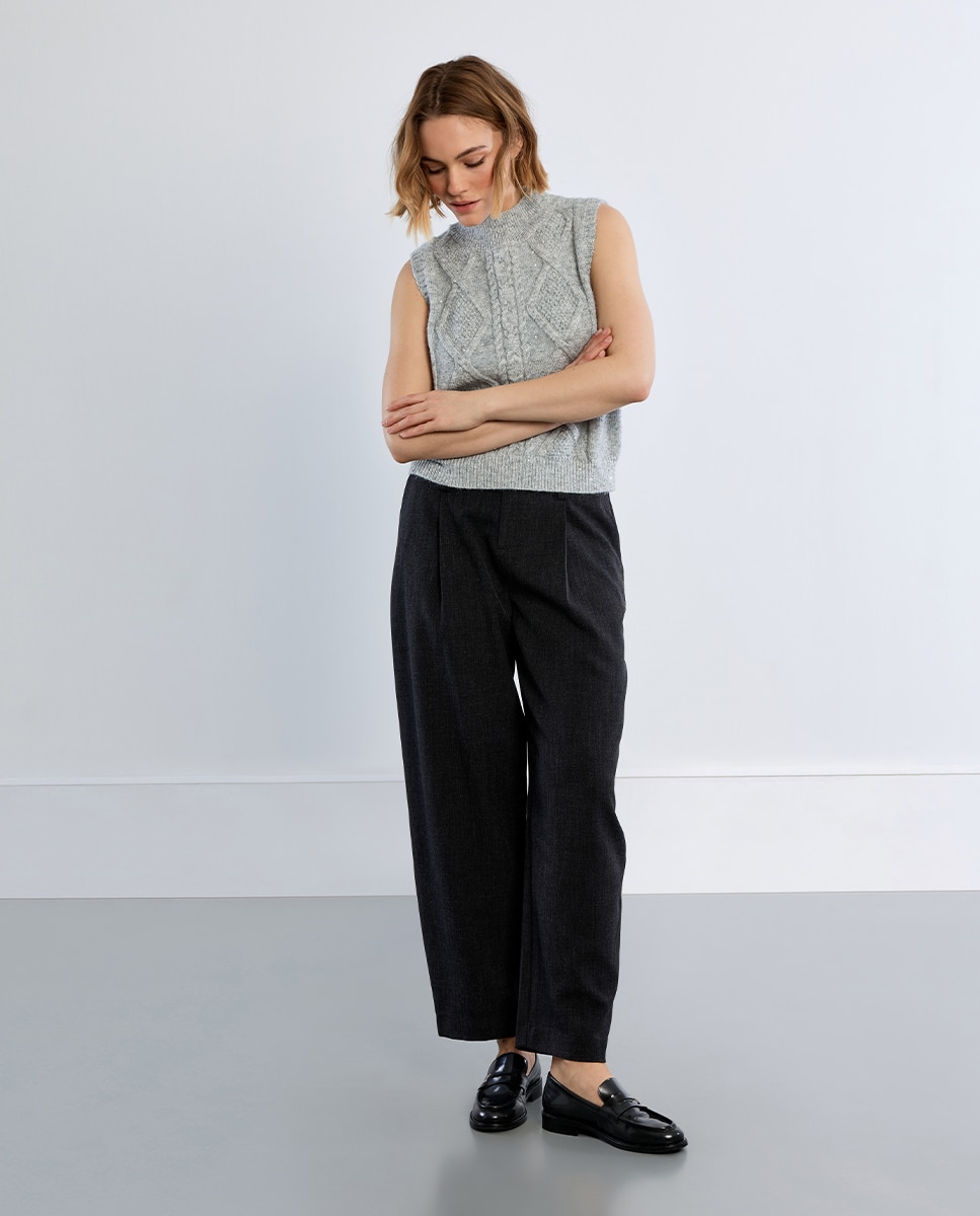Jersey de mujer de manga sisa en punto mezclado - Lili Sidonio - Gris Gris-2