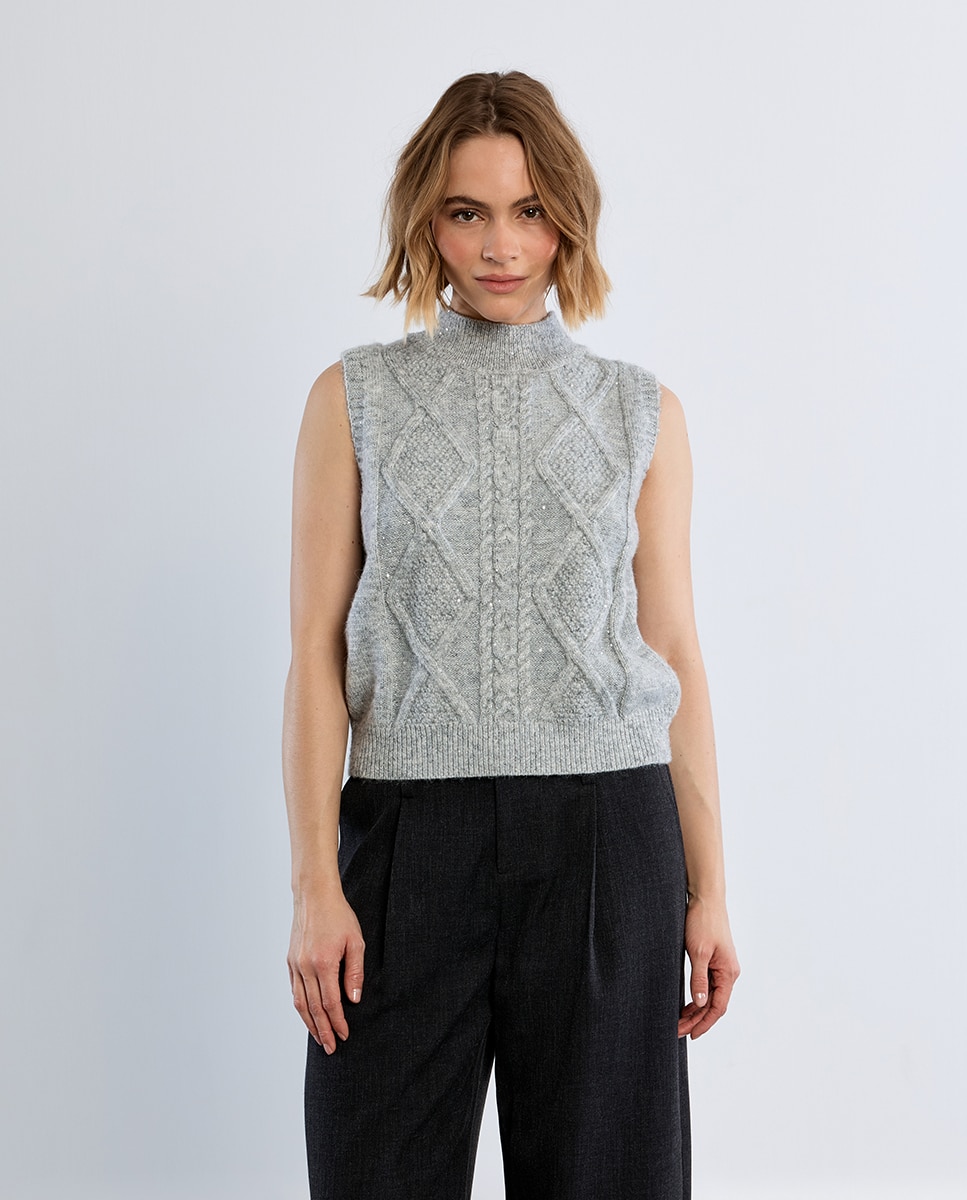 Jersey de mujer de manga sisa en punto mezclado - Lili Sidonio - Gris Gris-3