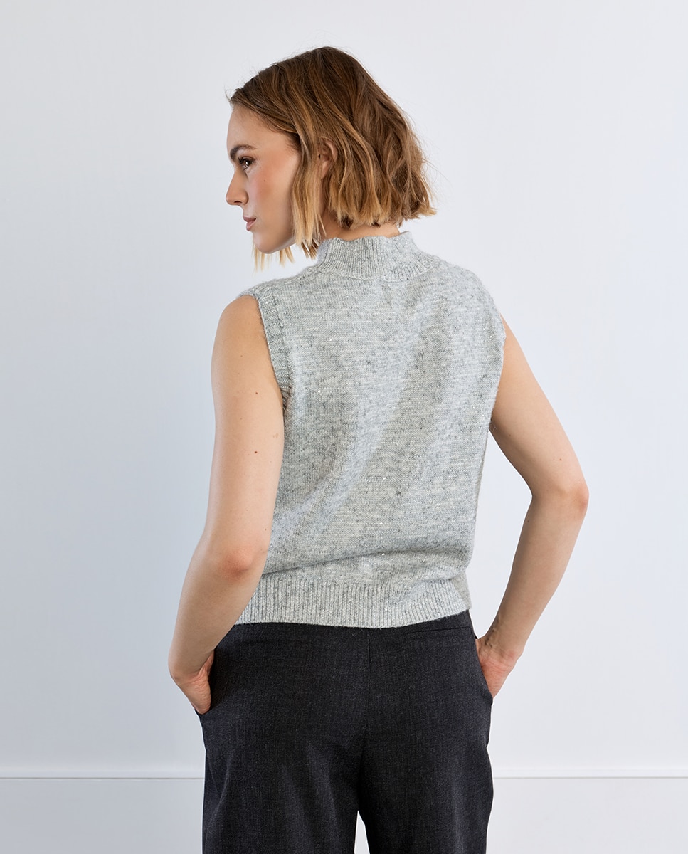 Jersey de mujer de manga sisa en punto mezclado - Lili Sidonio - Gris Gris-4