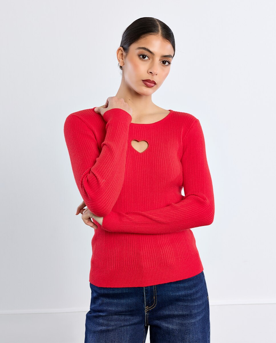 Jersey de mujer de manga larga detalle corazón - Lili Sidonio - Rojo Rojo-1