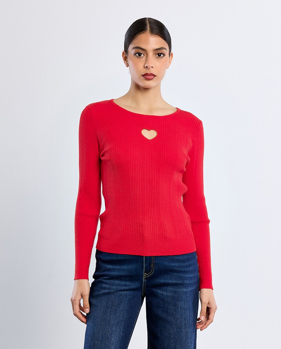 Jersey de mujer de manga larga detalle corazón - Lili Sidonio - Rojo Rojo-3
