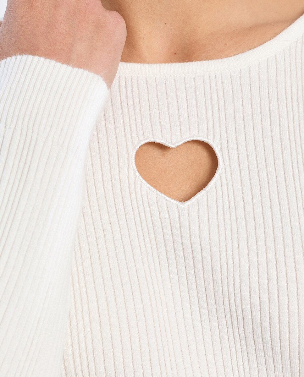 Jersey de mujer de manga larga detalle corazón - Lili Sidonio - Blanco Blanco-5