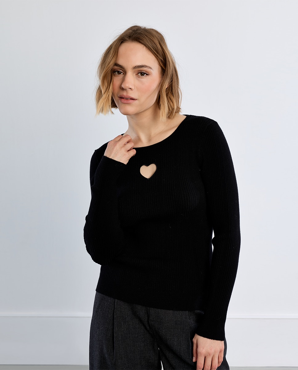 Imagen 0 de Jersey de mujer de manga larga detalle corazón Negro