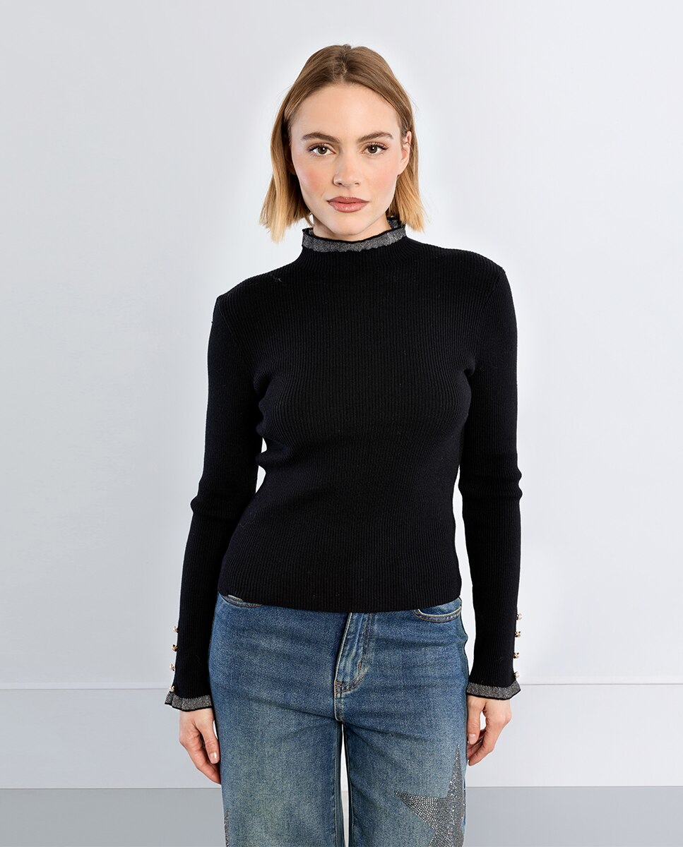 Jersey de mujer de manga larga y volantes - Lili Sidonio - Negro Negro-3