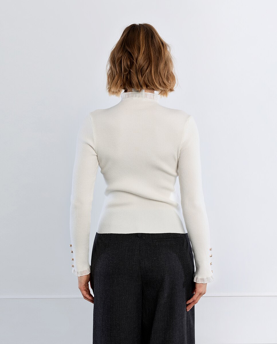 Jersey de mujer de manga larga y volantes - Lili Sidonio - Blanco Blanco-4