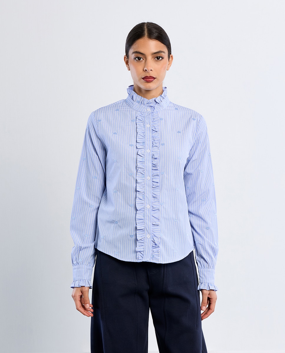 Camisa de mujer de manga larga poeta con estampado - Lili Sidonio - Azul Azul-2