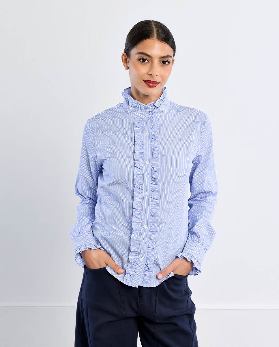 Camisa de mujer de manga larga poeta con estampado - Lili Sidonio - Azul Azul-3