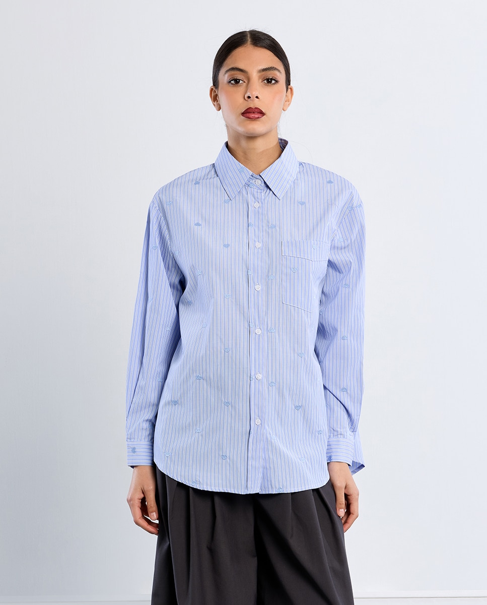 Camisa de mujer de manga larga con estampado - Lili Sidonio - Azul Azul-2