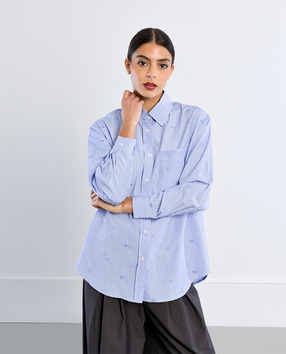 Camisa de mujer de manga larga con estampado - Lili Sidonio - Azul Azul-3