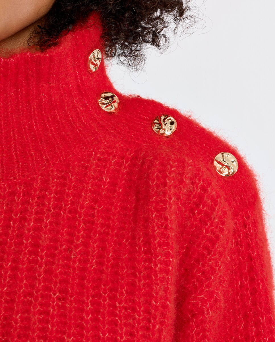 Jersey de mujer de manga larga detalle botones - Lili Sidonio - Rojo Rojo-5