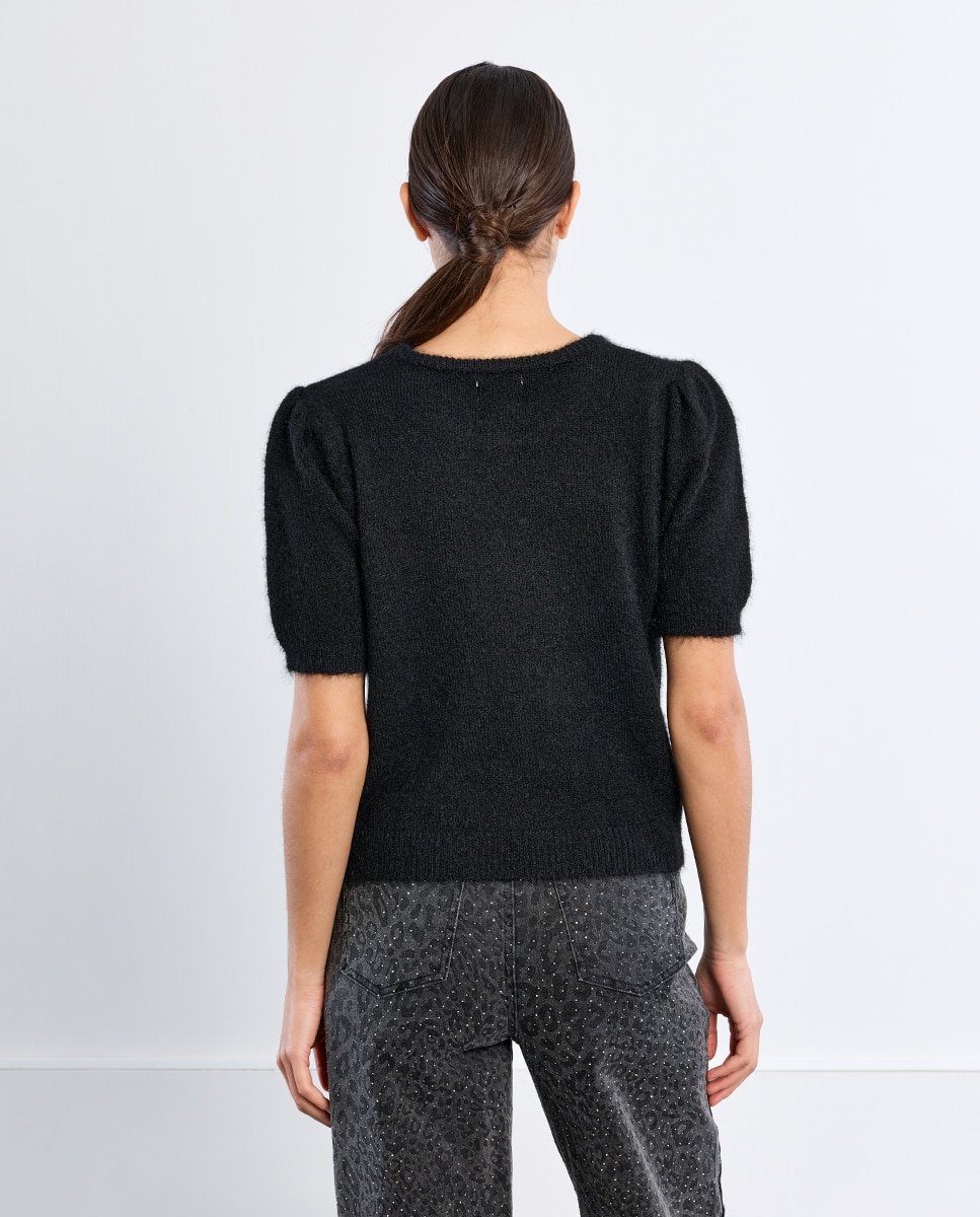 Jersey de mujer de manga corta detalle lazo - Lili Sidonio - Negro Negro-4