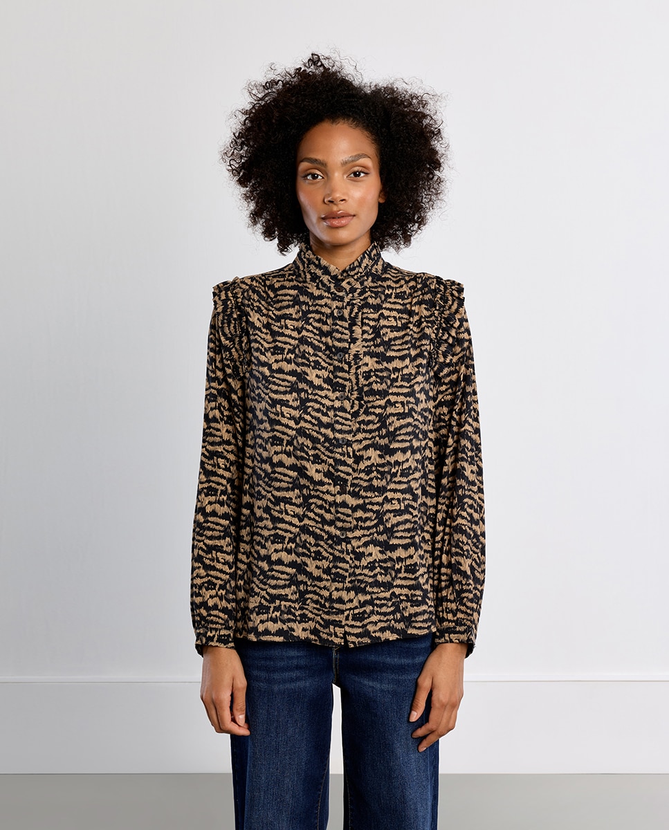 Camisa de mujer de manga larga estampado y volantes - Lili Sidonio - Negro Negro-2