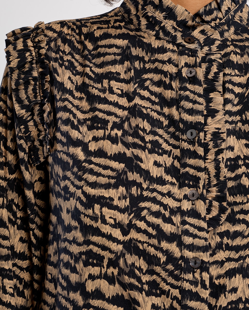 Camisa de mujer de manga larga estampado y volantes - Lili Sidonio - Negro Negro-5