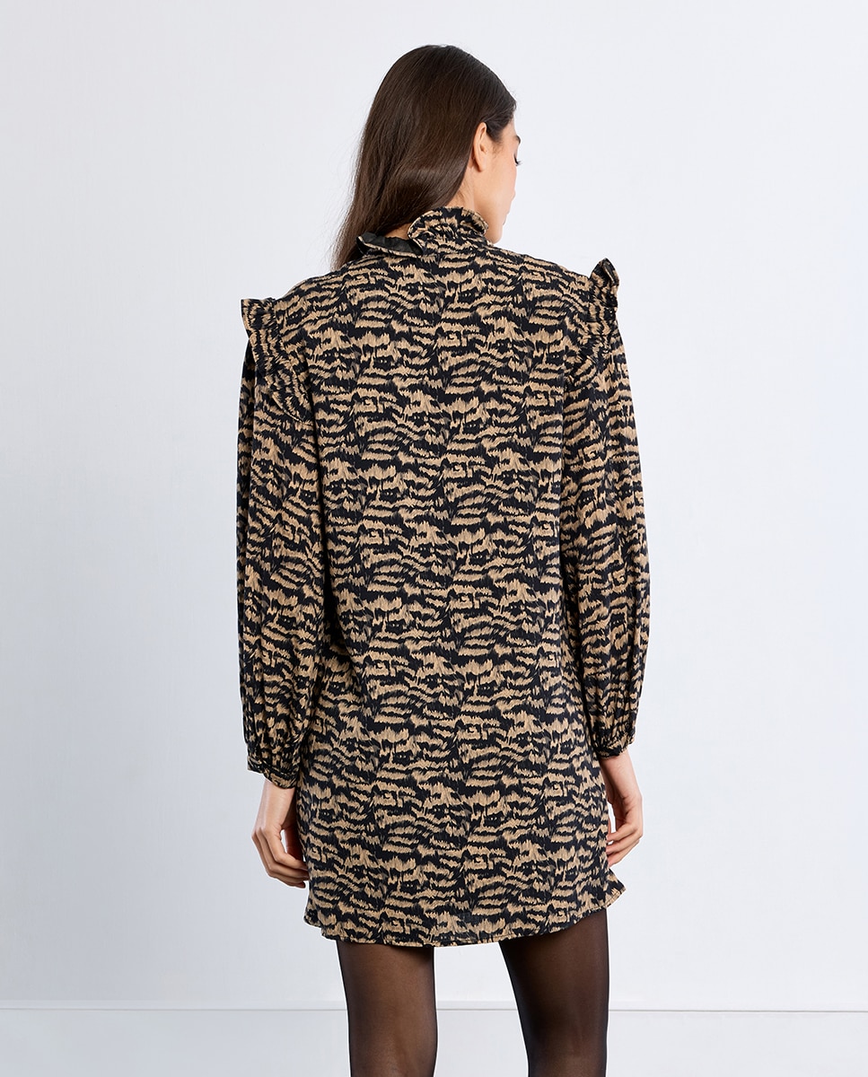 Vestido de manga larga con estampado y volantes - Lili Sidonio - Negro Negro-3