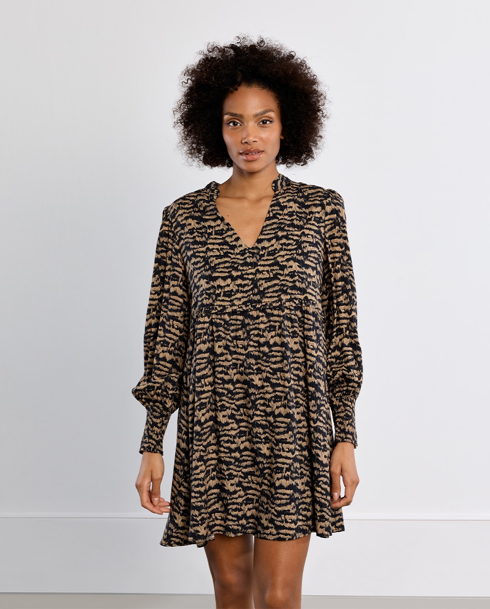 Vestido corto de manga larga con estampado - Lili Sidonio - Negro Negro-2