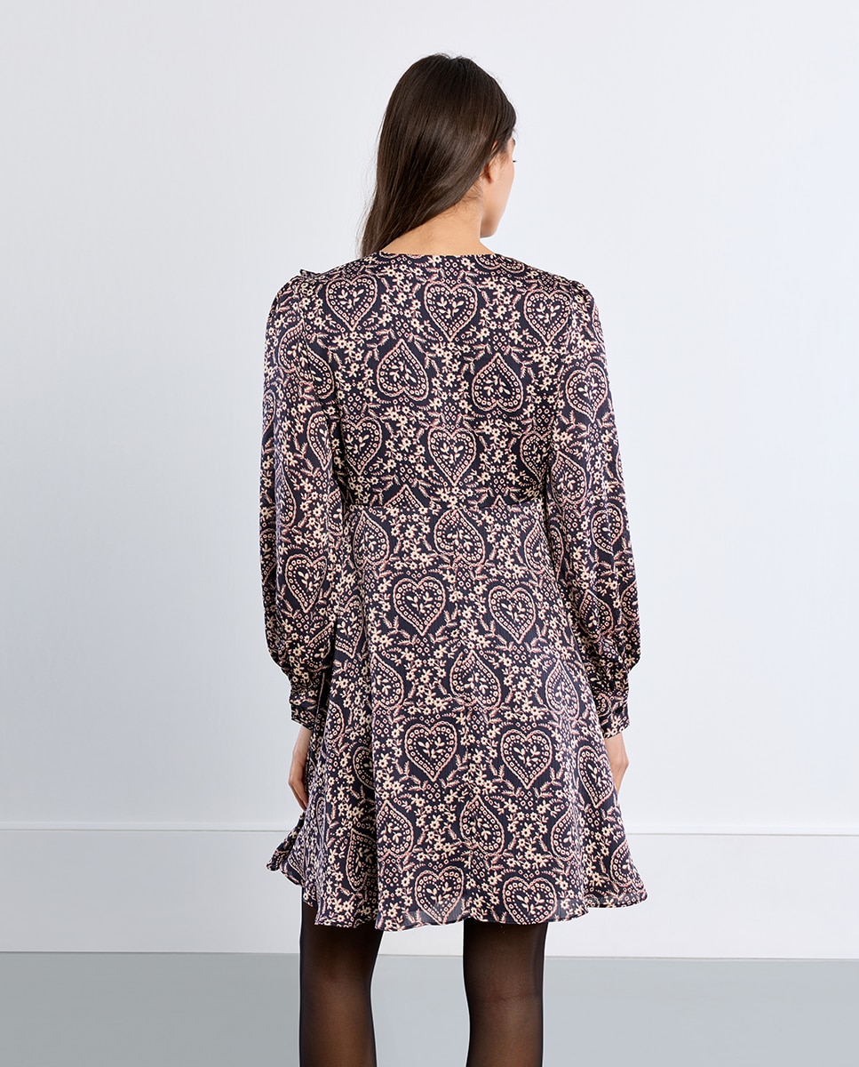 Vestido corto de manga larga con estampado - Lili Sidonio - Negro Negro-4