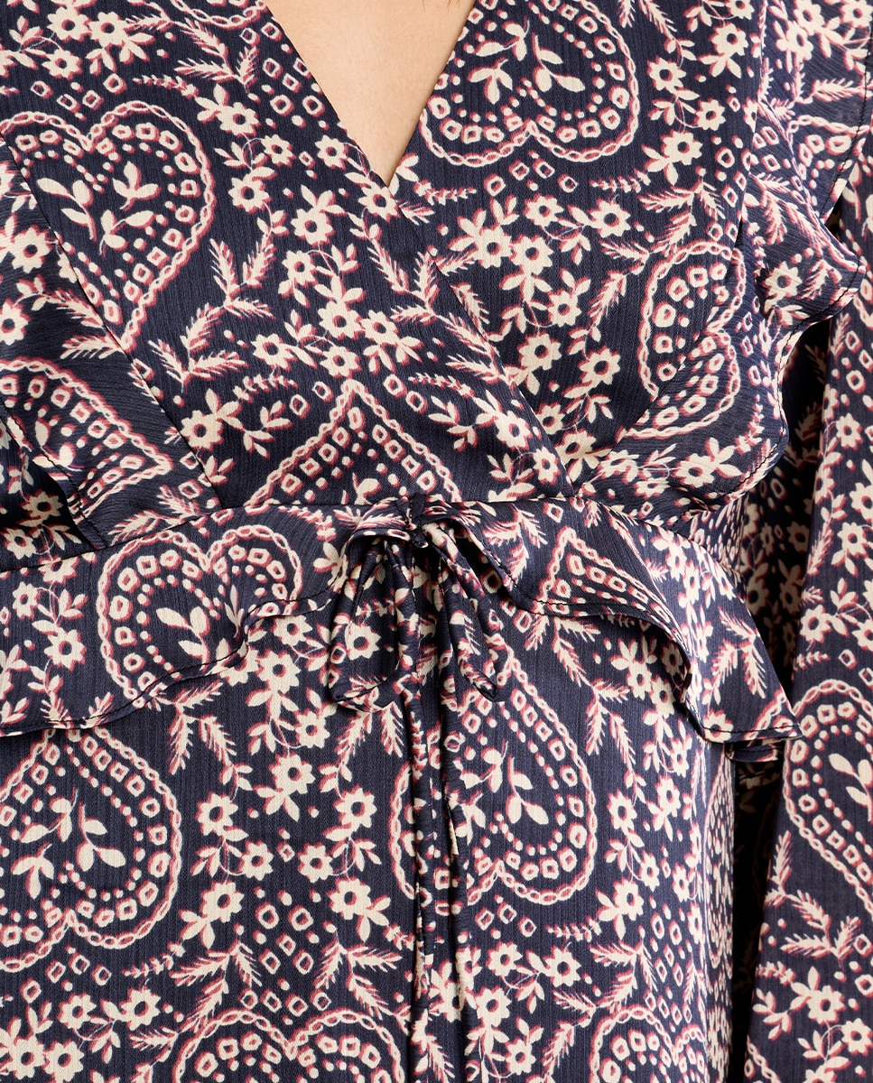 Vestido corto de manga larga con estampado - Lili Sidonio - Negro Negro-5