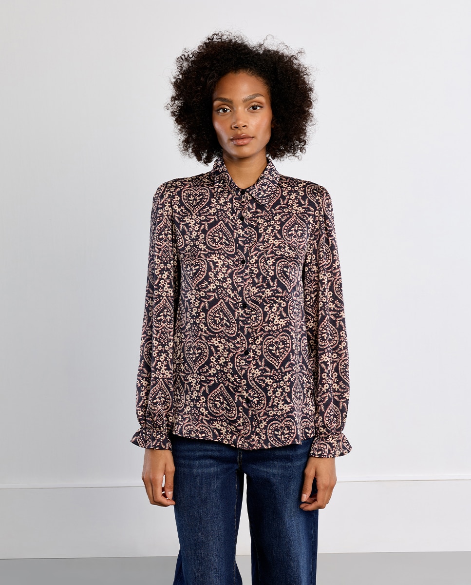 Camisa de mujer de manga larga mariposa y estampado - Lili Sidonio - Negro Negro-2
