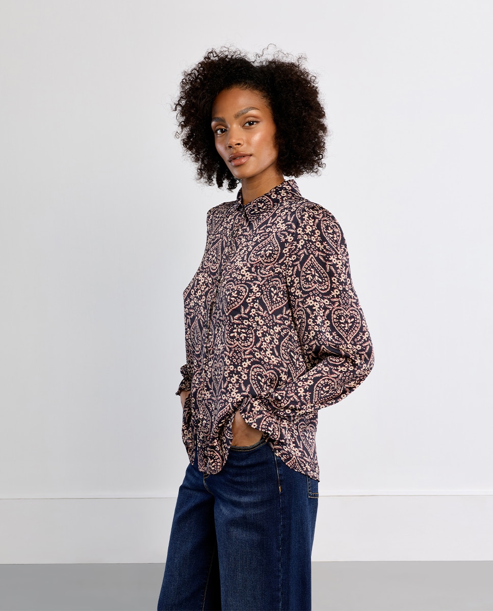 Camisa de mujer de manga larga mariposa y estampado - Lili Sidonio - Negro Negro-3