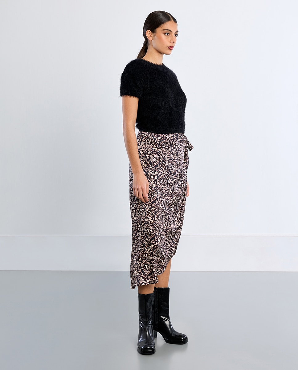 Falda larga asimétrica con estampado - Lili Sidonio - Negro Negro-1
