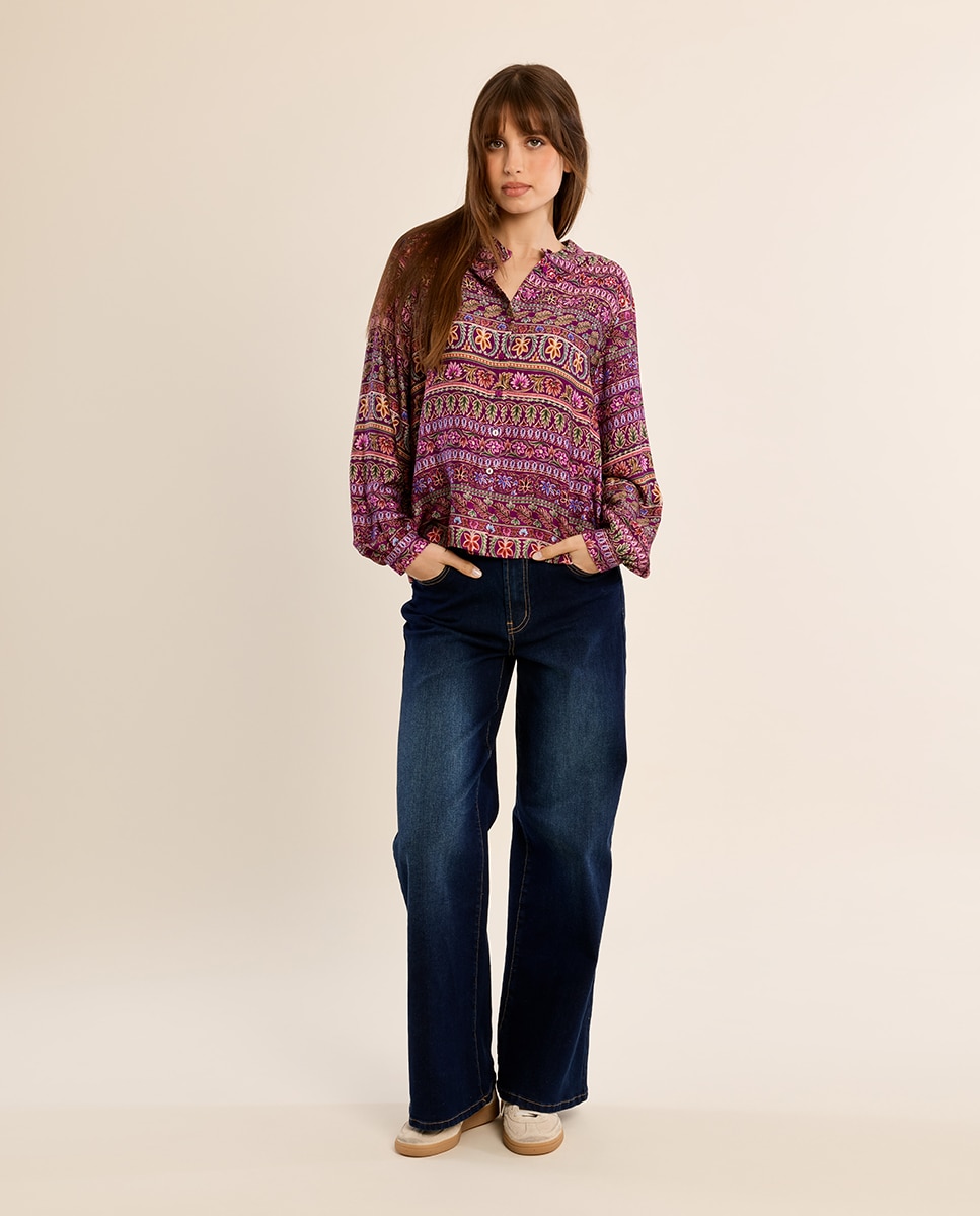 Camisa de mujer de manga larga con estampado - Molly Bracken - Morado Morado-1