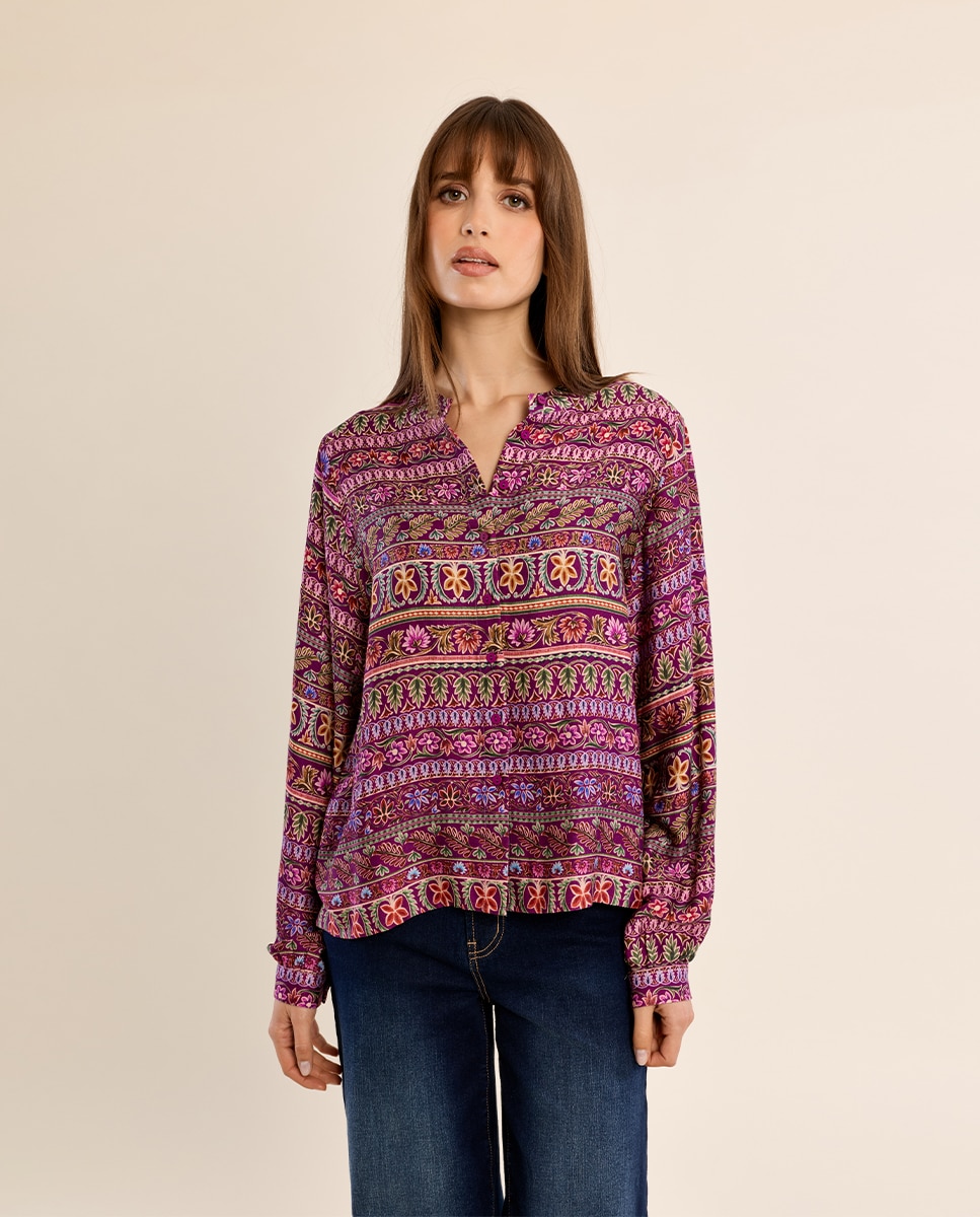 Camisa de mujer de manga larga con estampado - Molly Bracken - Morado Morado-2