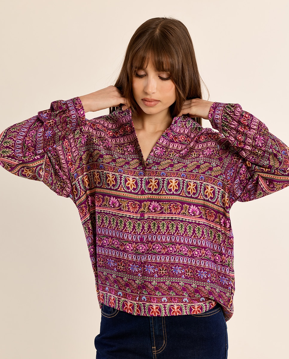 Camisa de mujer de manga larga con estampado - Molly Bracken - Morado Morado-3