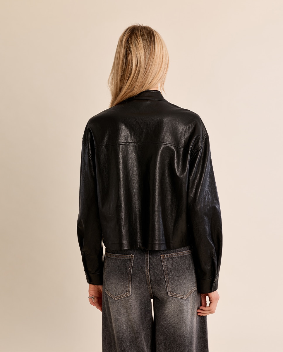 Chaqueta de mujer de manga larga efecto cuero - Molly Bracken - Negro Negro-4