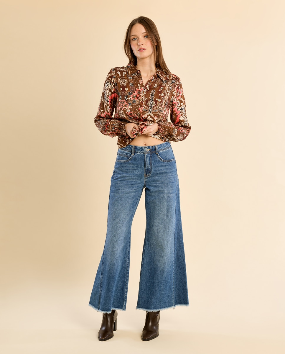 Camisa de mujer de manga larga con estampado - Molly Bracken - Marrón Marrón-1