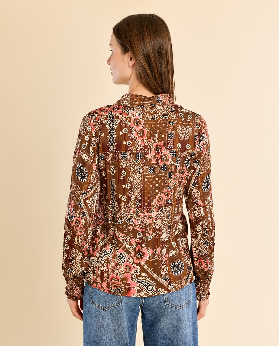 Camisa de mujer de manga larga con estampado - Molly Bracken - Marrón Marrón-4