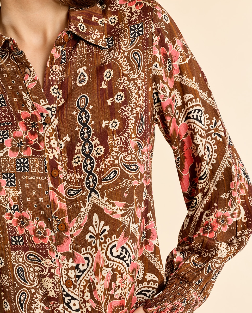 Camisa de mujer de manga larga con estampado - Molly Bracken - Marrón Marrón-5