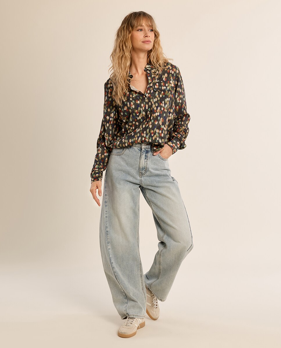 Camisa de mujer de manga larga con estampado - Molly Bracken - Kaki Kaki-1