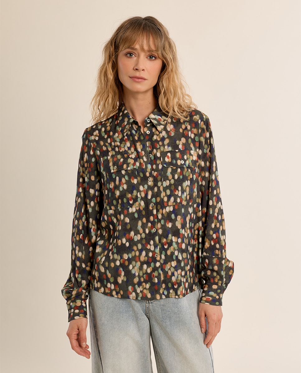 Camisa de mujer de manga larga con estampado - Molly Bracken - Kaki Kaki-2