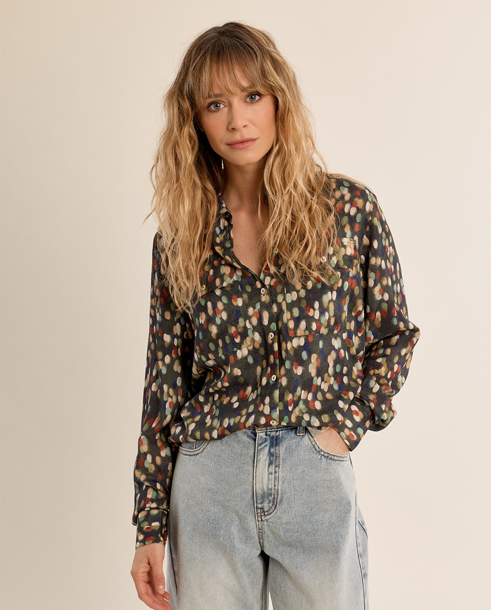 Camisa de mujer de manga larga con estampado - Molly Bracken - Kaki Kaki-3
