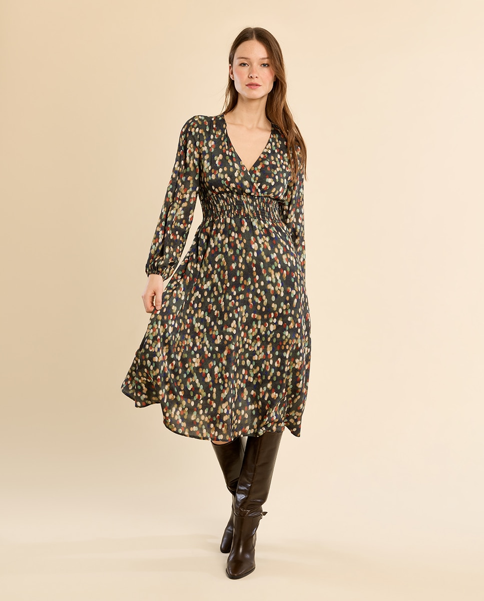Vestido de manga larga con estampado - Molly Bracken - Kaki Kaki-1