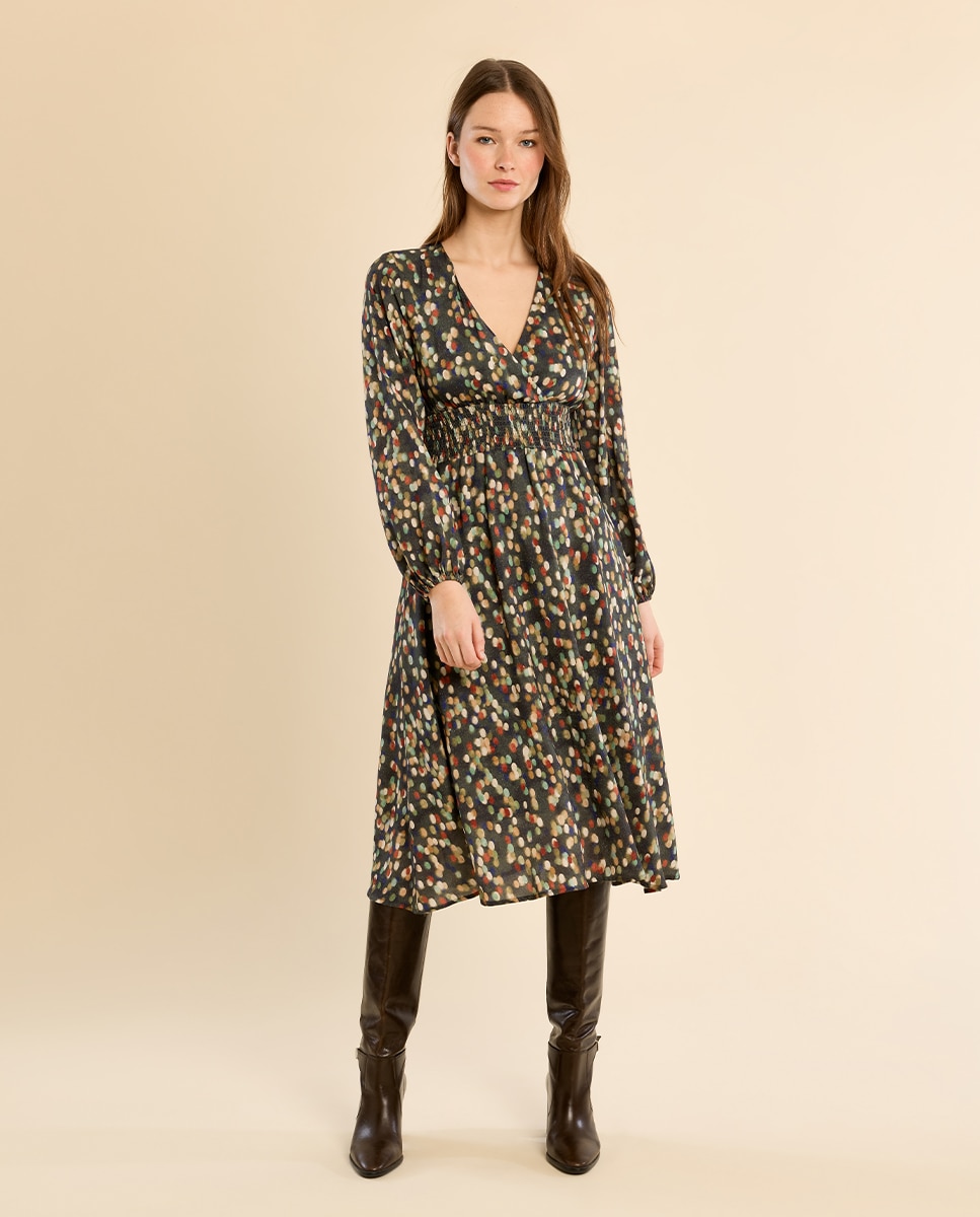 Vestido de manga larga con estampado - Molly Bracken - Kaki Kaki-3
